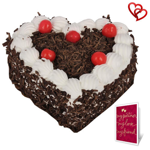 1kg heart shape blackforest cake with greeting card