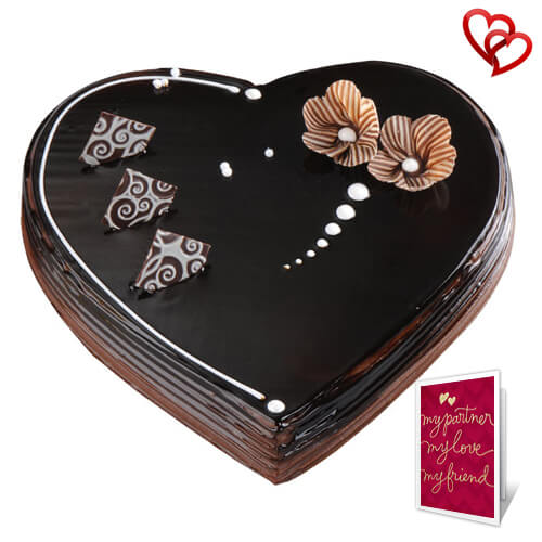 1kg heart shape chocolate truffle cake with greeting card