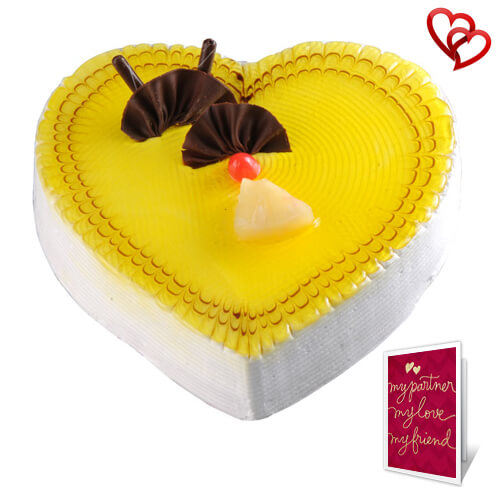 1kg heart shape pineapple cake with greeting card