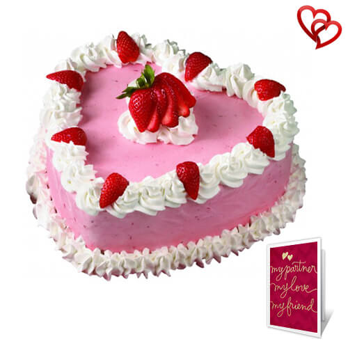 1kg heart shape strawberry cake with greeting card