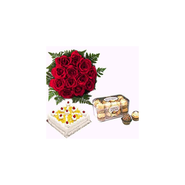 Red Roses with Cake and Chocolate