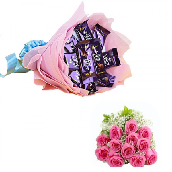 Cadbury Dairy Milk Chocolate Bouquet with pink roses