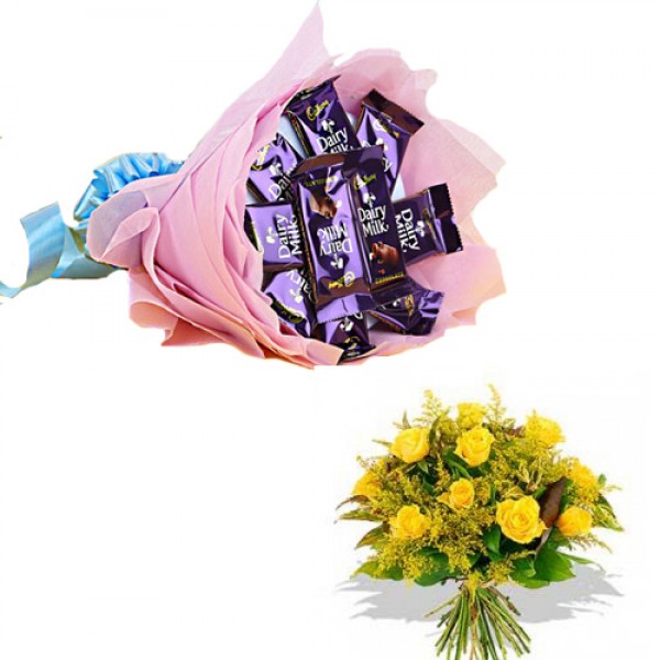 Cadbury Dairy Milk Chocolate Bouquet with yellow roses