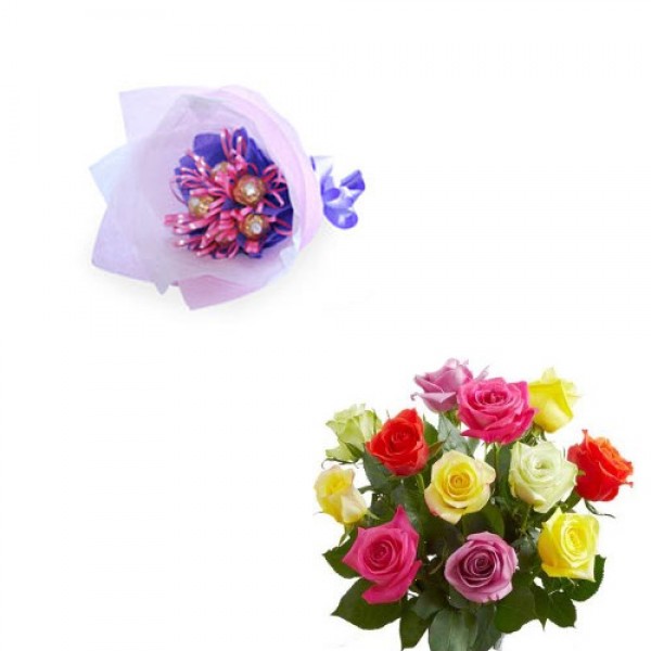 Cute Ferrero Rocher Bouquet with mixed roses Cute Ferrero Rocher Bouquet with mixed roses