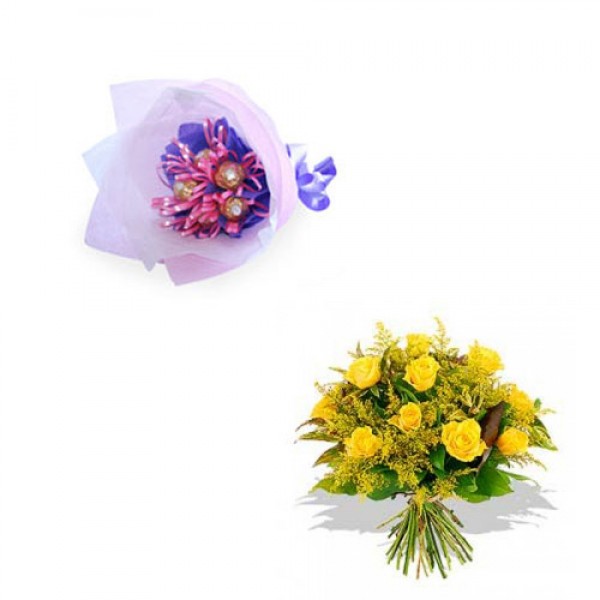 Cute Ferrero Rocher Bouquet with yellow roses Cute Ferrero Rocher Bouquet with yellow roses