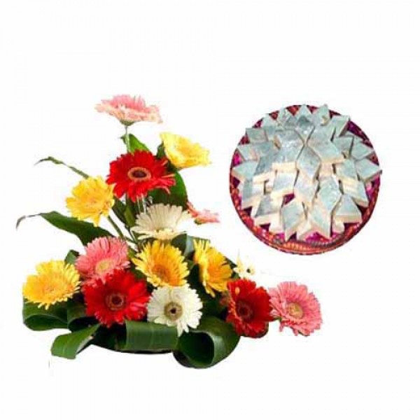 Gerbera with Kaju Katli Gerbera with Kaju Katli