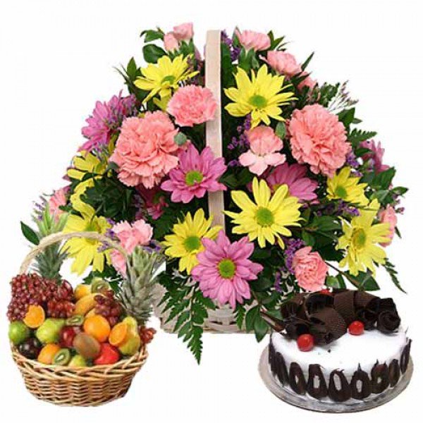 Flowers with Fruit Basket