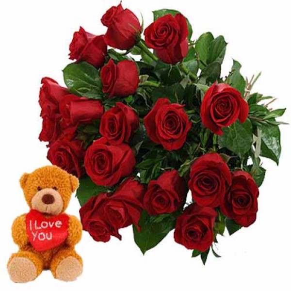 Lovely Red Roses with Teddy