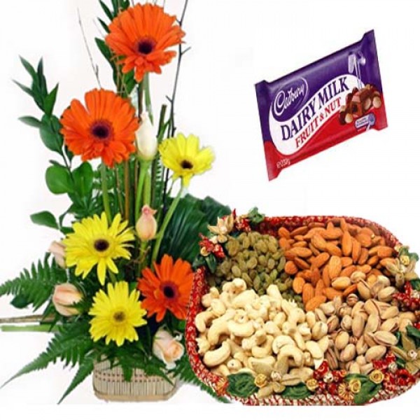 Flowers with Dryfruit and Chocolate